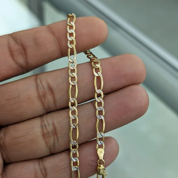 10kt Real Gold Figaro Diamond Cut Bracelet